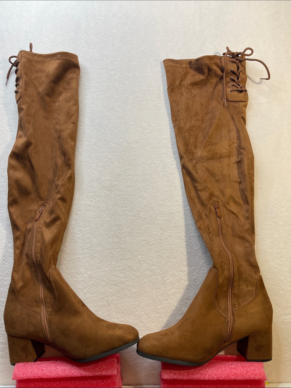 Dream Pairs Brown Over-the-Knee Lace-Back Block Heel Boots WOMENS SIZE 11